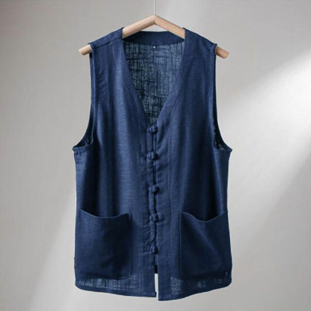 ジレ ベスト ノースリーブ メンズ 夏ベスト サマーベスト ビジネス 前開き 涼しい トップス カジュアル 中華風 チャイナ服 チャイナベスト チャイナボタン リネンtシャツ 薄手 快適 通気性 吸汗速乾 無地 涼しい 軽量 通勤 送料無料