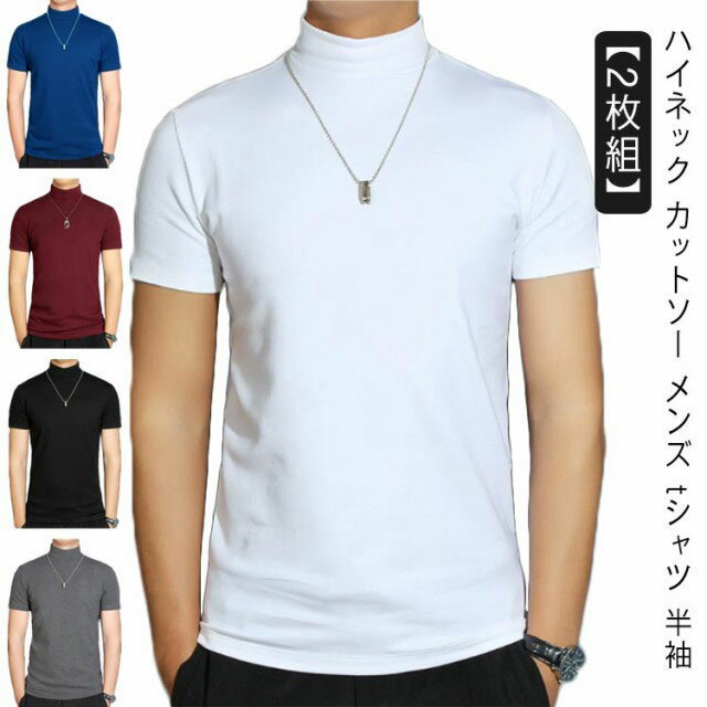Rakuten - メンズ ゆったり ハイネック 半袖Tシャツ 【2枚組】 カットソー tシャツ 【送料無料】 襟高さ4-5cm 無地tシャツ ティーシャツ ハイネックtシャツ 夏 半袖 トップス 春秋 ゴルフウェア カジュアル 大きいサイズ