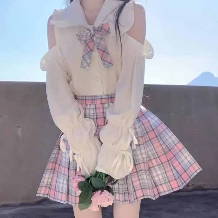 量産型 地雷系 ブラウス レディース 服 オフショルダー 肩出し レースアップ フリ...