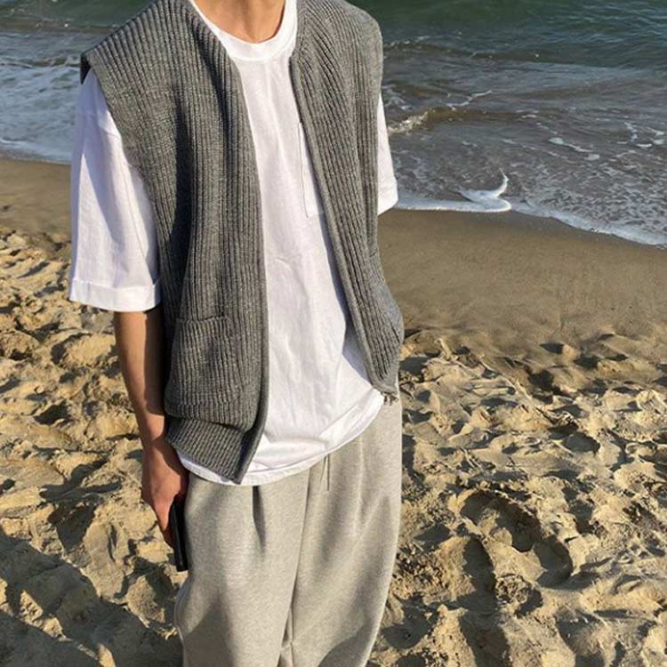 ベスト ニットベスト メンズ ジップアップ ノースリーブ ジャケット ジレ レイヤード 春 リブニット トップス ゆったり シンプル 重ね着 セーター 秋 冬 大人 カジュアル 通勤 通学 ダブルジップ S M L XL 2XL 3XL