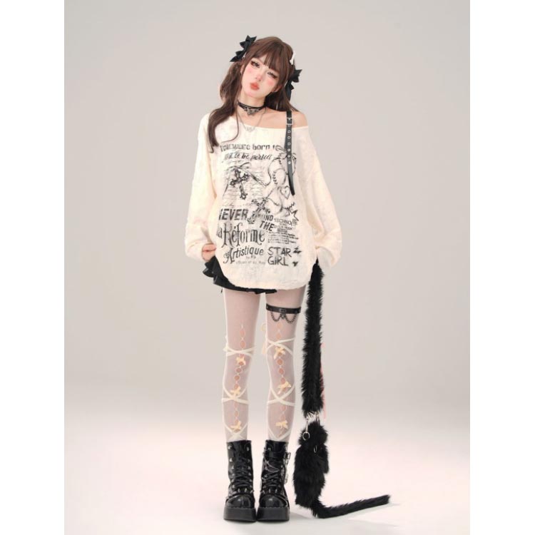 ワンショルダー Tシャツ ロゴT レディース 長袖 カットソー スウェット オフショル...
