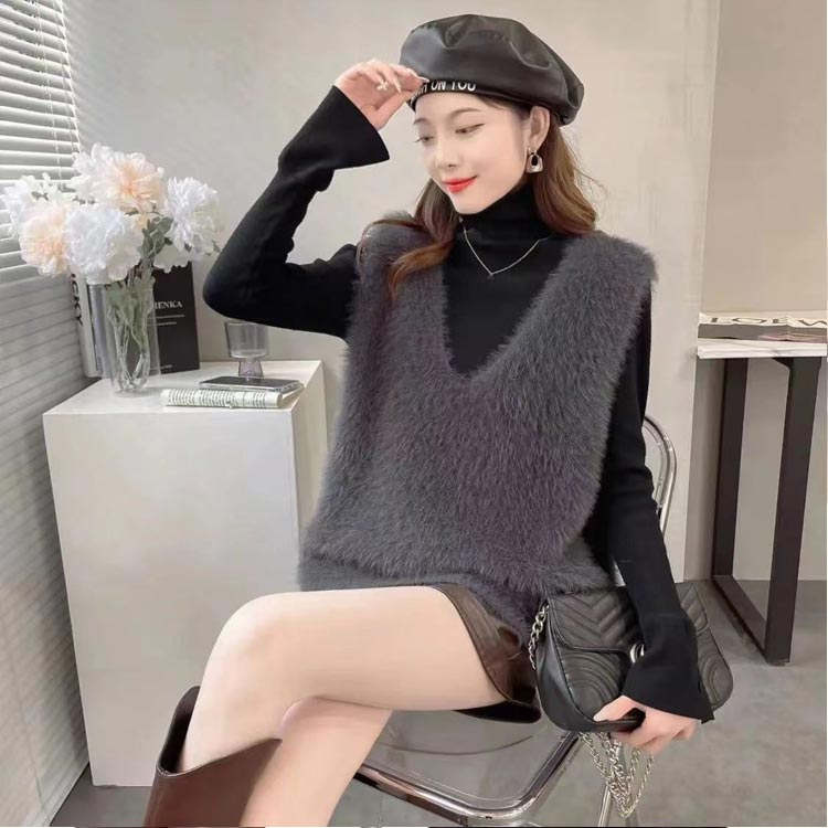 シャギーニット ベスト トップス レディース シャギー ニットベスト Vネック 毛足長め プルオーバー レイヤード シャギーニット ノースリーブ トレンド ニットトップス プルオーバー ふんわり シャギーベスト ジレ 春 秋 冬