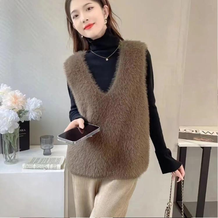 シャギーニット ベスト トップス レディース シャギー ニットベスト Vネック 毛足長め プルオーバー レイヤード シャギーニット ノースリーブ トレンド ニットトップス プルオーバー ふんわり シャギーベスト ジレ 春 秋 冬