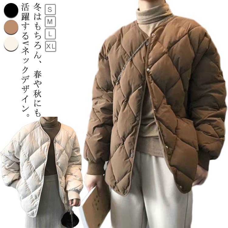 Rakuten - コート ジャケット レディース アウター 羽織り 上着 長袖 秋 冬 春 キルティングジャケット ノーカラー 中綿 保温 ポケット付き 無地 ノーカラーキルティングジャケット