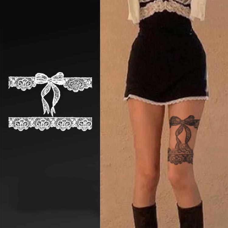 タトゥーシール ボディステッカー 6枚セット リボン 入れ墨 刺青 シール ファッションシール ボディーシール ボディーペイント 腕 脚 胸 背中 肩 太もも ボディアート 防水 おしゃれ ブラック リアルタトゥーシール ハロウィン コスプレ イベント 文化祭 送料無料