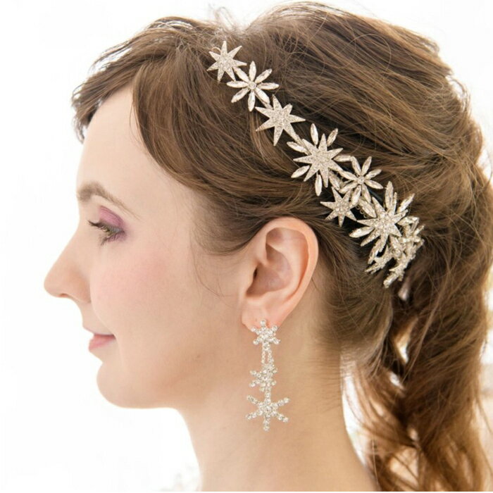 【ナチュラルヘッドリース】【大人アンティークゴールド】ヘッドドレス ビジュー　　結婚式 カチューシャ ヘアアクセサリー ヘアアクセサリー ウェディング 結婚式 ウェディング ウェディングヘッドドレス　星 ヘッドドレス