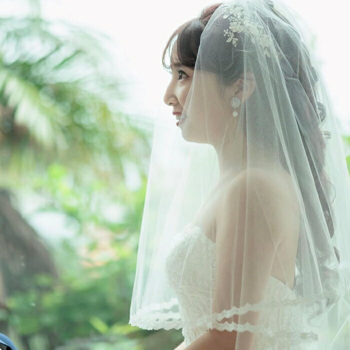 【ミニベール・髪飾り】ウェディングベール ウエディングベール ショート Wedding Veil 1層 金属コーム付き ヘアコサージュ 髪飾り レース デザインベール【ホワイト】【ts184jd】