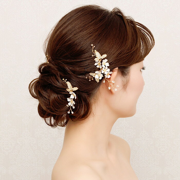 【お花モチーフが可愛い】小枝アクセサリー 小枝 ヘッドコサージュ ビジュー ブライダル 花嫁 結婚式 ブライダルアクセサリー ウエディングアクセサリー アクセサ...