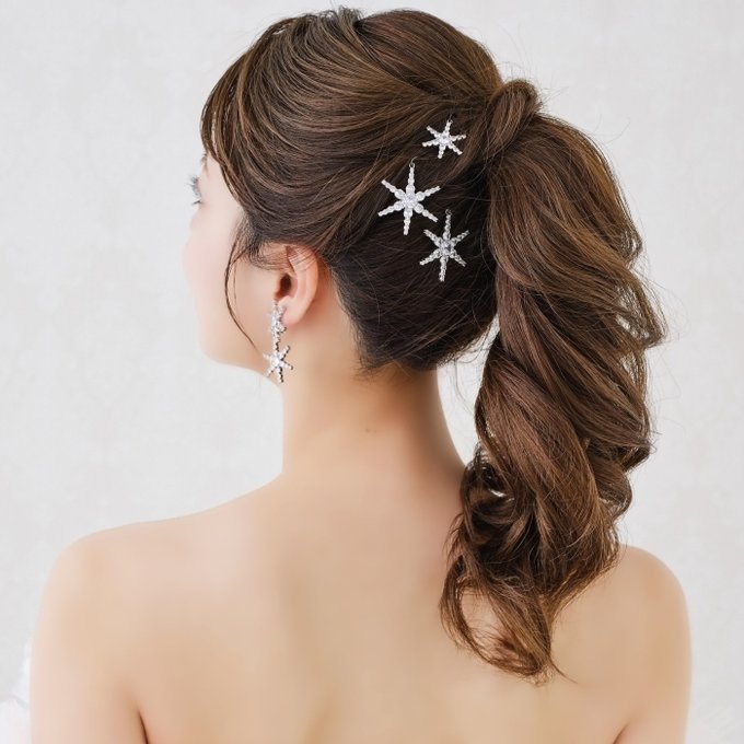 【大きなジルコニアスターが目を惹くアレンジピン】星 型 アクセサリー ブライダル ナチュラル 小枝 ビジュー ビンテージ ヘアアクセサリー 髪飾り ウエディング ブライダルアクセサリー 結婚式 アクセサリー 和装 成人式　披露宴　　披露宴用　前撮り