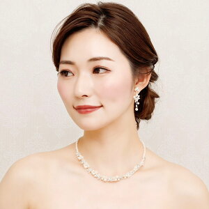 【ナチュラルパールアクセ】【レディな小花モチーフ　　】結婚式アクセサリー ネックレス 結婚式 ネックレス ウエディング ネックレス ブライダルネックレス ラインストーンネックレス パーティーネックレス 結婚式ドレス ブライダル