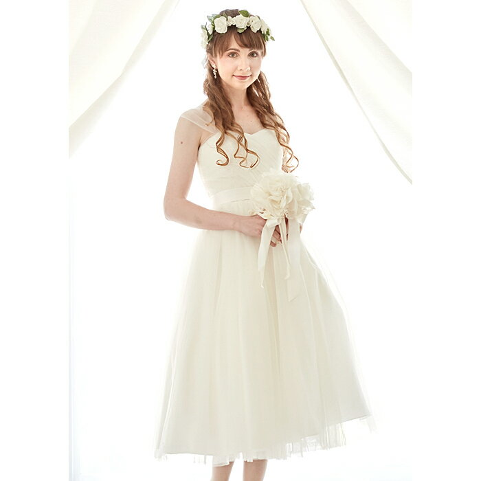 【1番人気チュールミモレ丈】【シンプル2次会ドレス】ウエディングドレス ミモレ 二次会 花嫁ドレス ミモレ 二次会 花嫁ドレス ミモレ丈 ウェディングミディアム　花嫁 二次会 アンクル丈