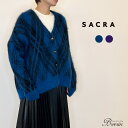 SACRA サクラ モヘヤプラッドジャガードカーディガン │ アウター モヘヤ ジャガード アーガイル ニット ウール モード クール チクチクしない ボタン ...