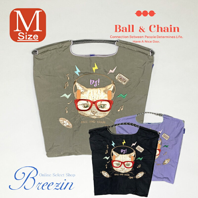 【Ball＆Chain/ボールアンドチェーン】DJ CAT刺繍エコバッグ 313006（Mサイズ）Ball＆Chain正規販売店/DJキャットショッピング/ECOバッグ【3点以上購入で最短翌日お届けの宅配便発送！】のサムネイル