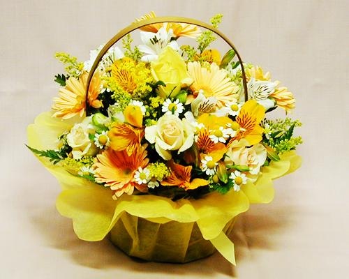 【あす楽16時まで受付】【お見舞いのお花】バラガーベラの黄アレンジ