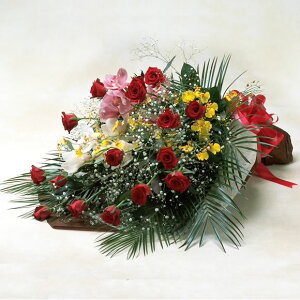 【お買い物マラソン期間中2倍】お祝いの花束 赤バラとランの豪華な花束 母の日 ギフト プレゼント