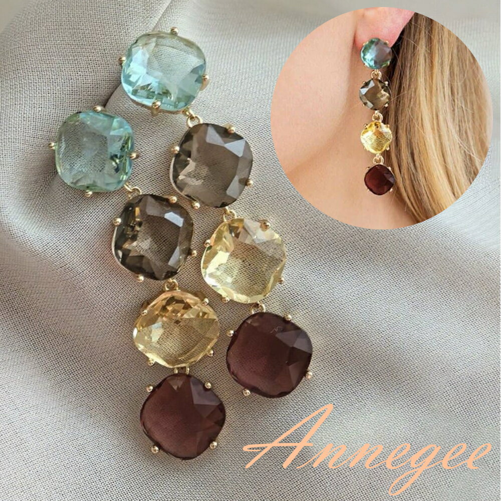乐天商城 - メール便なら送料無料 ピアス マルチカラー クリスタル ドロップピアス Multicolored crystal dangle earrings スタッド式ピアス キャッチ式 マルチカラー ドロップ ピアス アクセ 揺れる ぶら下がる かわいい おしゃれ 大人 可愛い レディース