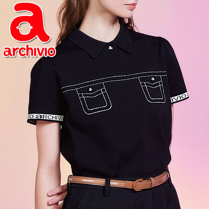 【数量限定おまけつき】 アルチビオ 秋冬 ゴルフ ステッチ風プリントニットポロシャツ レディース A518905