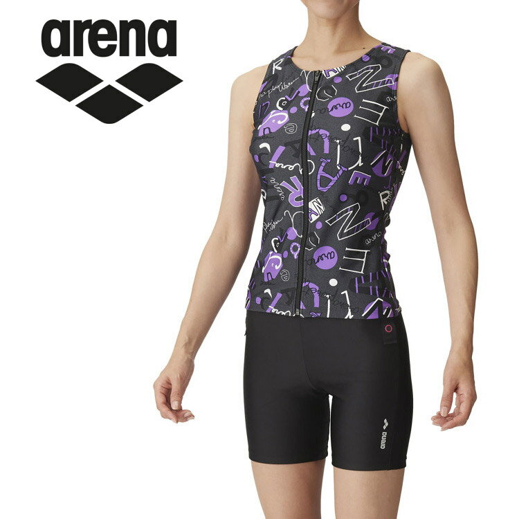 メール便配送 アリーナ arena 水泳(競泳) フィットネスセパレーツ(カバーバック・ミドルレッグ・差し込みパッド) AS4FWF51W-BKBK