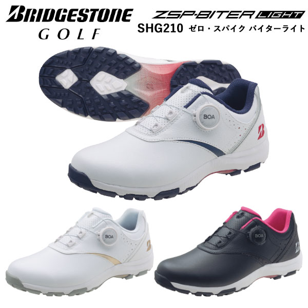 BRIDGESTONE GOLF SHG210徹底した軽量化と高グリップアウトソール。さらにフィット感を追求したクラシックスポーティモデル。■甲材/人工皮革 底材/合成底（合成樹脂×合成ゴム）■22.5～25.0cm、3E■全3色：TR(トリコロール)、WG(白/ゴールド)、BP(黒/ピンク)■約200g（22.5cm片足）■スパイクレス■セメント製法■ベトナム製【メーカー取り寄せ商品】在庫の有無・納期は改めてご連絡させていただきます。取り寄せの為、ご購入いただけましても、欠品・完売の場合もございます。メーカー希望小売価格はメーカーサイトに基づいて掲載しています