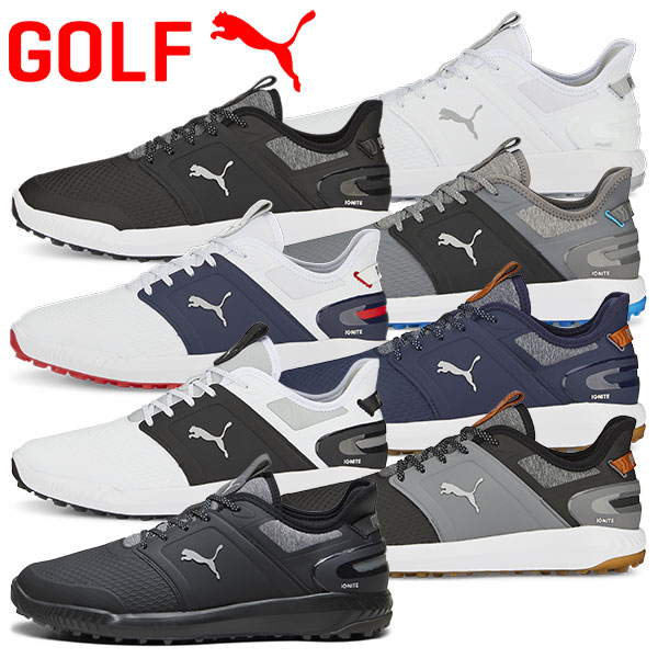 PUMA GOLF IGNITE ELEVATE 376077スパイクレスをより高次元に。機能性と造形の美しさを両立させたALLNEW IGNITE シューズ。洗練されたルックと機能でより気持ちよく、より自分らしいプレーを可能に。みんなが履けるオールマイティ ゴルフシューズ。■アッパー素材:EXOSHELL■ミッドソール：イグナイトフォーム■アウトソール：セレート トラクション■サイズ：25.0-30.0cm■カラー：01：プーマホワイト×プーマシルバー02：プーマブラック×プーマシルバー03：クワイエットシェード×プーマシルバー04：プーマホワイト×プーマシルバー×プーマネイビー05：プーマネイビー×プーマシルバー06：プーマホワイト×プーマブラック×メタリックシルバー07：プーマブラック×クワイエットシェード×ガム09：プーマブラック×クワイエットシェード【メーカー取り寄せ商品】在庫の有無・納期は改めてご連絡させていただきます。取り寄せの為、ご購入いただけましても、欠品・完売の場合もございます。