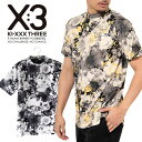 メール便配送 KI-XXX THREE キックスリー 昇華プリント 花柄 モックネック半袖シャツ メンズ 2025春夏 ゴルフウェア 25SSXM010
