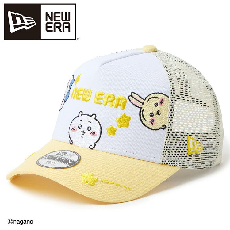 【先着順!!お買い物マラソンMAX3,000円OFFクーポン発行中!!有効期間:3/20(金)20:00～3/26日(木)01:59迄】ニューエラ キッズ Youth 9FORTY A-Frame トラッカー ちいかわ ちいかわ ハチワレ うさぎ ホワイト ソフトイエロー 14864476
