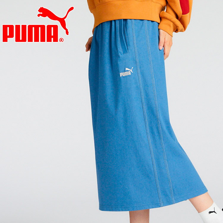 【スーパーSALE開始28時間限定全品ポイント10倍!!有効期間:6/4(木)20:00〜6/5(金)23:59迄】プーマ CORE HERITAGE デニム ライク ニット スカート 683604-24 レディース