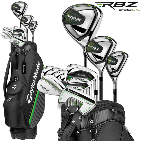 2021年モデル TaylorMade 日本仕様 RBZ スピード ライト パッケージセット テーラーメイドの飛距離性能を搭載した高性能ハイバリューモデル ロー・フォワード・シージー設計を採用し、大きな飛びを実現するドライバー、 スピードポケットを搭載し、力強く伸びのある飛びを実現するフェアウェイウッド等、 テーラーメイドの大人気ブランドRBZシリーズでセッティングしたクラブセット。 メンズセット S＝アイアンのシャフトがスチール V9963009 R＝アイアンのシャフトがカーボン V9963407 ※共通：ウッド類のシャフトはカーボン、パターのシャフトがスチール ドライバー10.5度、フェアウェイウッド19度、レスキューユーティリティ25度 アイアンセット6本組（＃6-9、PW、SW）、パター 合計クラブ10本＋キャディバッグ ※アイアン以外にはカバーが付属します。 ※沖縄県は別途送料13,000円加算させて頂きます。