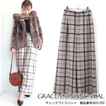 50%OFF SALE セール GRACE CONTINENTAL,グレースコンチネンタルチェックワイドパンツ,ボトムス,ワイド,18AW,秋冬,38311253