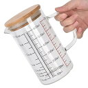 Hilitand 耐熱ガラス 計量カップ メジャーカップ 400・500・600・1000ml 把手付 竹製蓋(600ml)