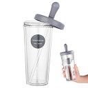NUOLUX ストロータンブラー プラスチック 520ML 大容量 2層構造 蓋付き ストローカバー付き 漏れない かわいい オシャレー コーヒー ジュース ス...