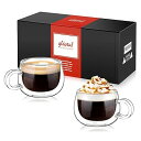 glastal ダブルウォールグラス 120ml 2個セット エスプレッソ カップ 結露しない二重グラス デミタスカップ ホウケイ酸塩耐熱エスプレッソ ショット...