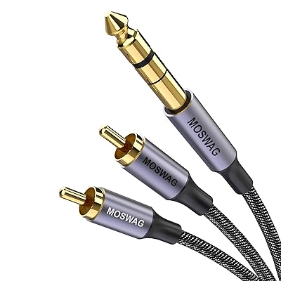 MOSWAG 1/4インチTRSからデュアルRCAオーディオケーブル、金メッキ銅シェル重さ6.35 mm 1/4インチオスTRSから2 RCAオスステレオオーディオY分岐器ケーブル