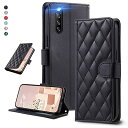 UnivoColors Sony Xperia 10 III(SO-52B/SOG04)キルティグレザー調 手帳型ケース エレガント 高質PU マグネット開閉式 カード収納機能 スタンド機能 液晶全面保護 レンズ保護 ストラップ付属(ブラック)(2)