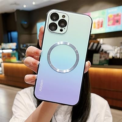 MagSafe対応 iPhone 14 Plus ケース マグネット カメラ保護 強化ガラス 背面ケース グラデーションガラス スマホケース 男性 女性 シンプル レンズカバー おしゃれ Magsafe充電対応 ストラップホール (iPhone14P