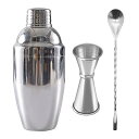 カクテルシェイカー 500ml 0.8mm肉厚カップ本体 メジャーカップ 30ml 45ml 目盛り付き 計量カップ バースプーン 20cm マドラー バー用品...