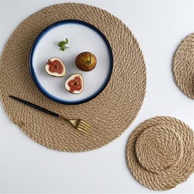 ILLIDAN ランチョンマット 亜麻 (円形11cm 2枚) マット カップマット 食事マット すべり止めプレースマ..