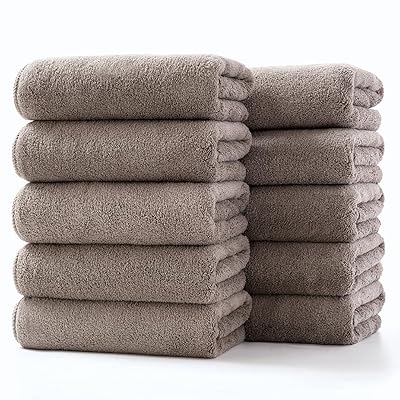 フェイスタオル 【Lumimi 10枚セット グレーブラウン 35*75cm 】速乾 ホテル仕様/業務用/家庭/スポーツ..