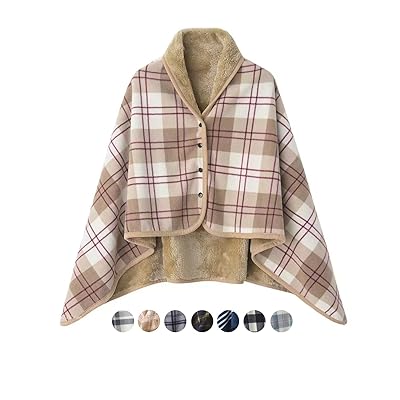 [VERILADY] ひざ掛け 肩掛け 着る毛布 4wayブランケット 毛布 ボタン付き 裏起毛 ハーフケット あったか 吸湿保温 防寒対策 静電気防止 洗える 抗菌加工 柔らかい肌触り チェック柄 おしゃれ 大判 通年使用(ベージュ100×140c