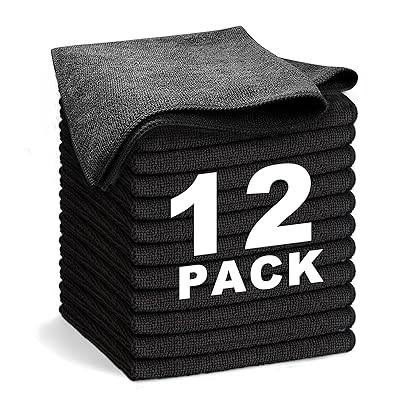 WEAWE マイクロファイバー クロス 雑巾 吸水 速乾 タオル 多機能 ぞうきん 12 枚 33×33cm ブラック