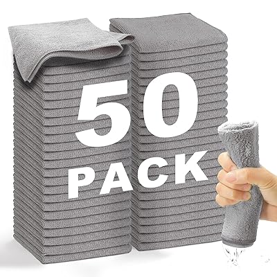 WEAWE マイクロファイバー クロス 雑巾 吸水 速乾 タオル 多機能 ぞうきん 50 枚 33×33cm グレー