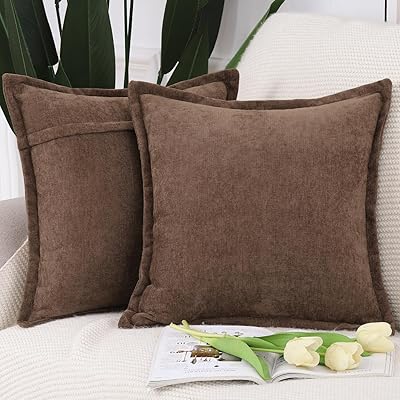 Madizz シェニール クッションカバー 2枚セット 柔らかい ショート シェニール ベルベット 装飾的な 枕..