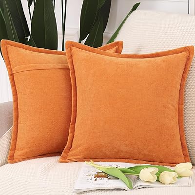 Madizz シェニール クッションカバー 2枚セット 柔らかい ショート シェニール ベルベット 装飾的な 枕カバー 贅沢 スタイル クッションケース ソファ用 寝室用 60*60 cm オレンジ