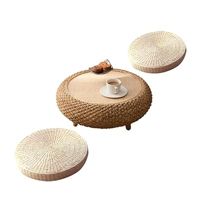 Fuyutu ちゃぶ台 円卓 ローテーブル 籐編み ラタン 卓袱台 座卓 円形ローテーブル 幅50×奥行50×高さ25cm 丸 小さい 2人用 畳コーヒーテーブ...