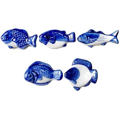 Tribetter 箸置き はしおき 魚 彩磁 手描き カトラリーレスト おしゃれ かわいい 5個セット（ブルーフ..
