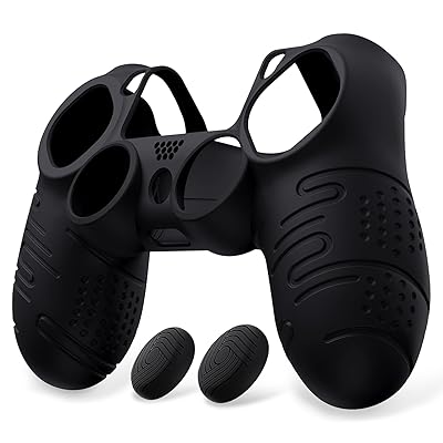 PlayVital Line & Dot ps4コントローラーに対応用シリコンカバー、ps4 pro&ps4 Slimコントローラー用滑り止めソフト保護カバー、親指グリップキャップ付き【ブラック】 PlayVital Line & Dot ps4コントローラーに対応用シリコンカバー、ps4 pro&ps4 Slimコントローラー用滑り止めソフト保護カバー、親指グリップキャップ付き【ブラック】