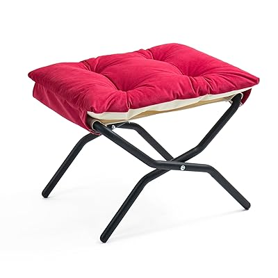 TIANSHU オットマン フットレスト 折りたたみ式 フットスツール 金属フレーム 非常に丈夫 ベルベットクッション 柔らかく 快適 おしゃれ 足置き台 踏み台 スペースを取らず リビング 寝室 玄関ホール 靴を履き替える 物を取る 足を置く (レ