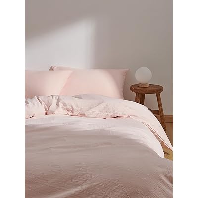 クモリ(Kumori) 寝具カバーセット 布団カバーセット 洗いざらし シワ加工 水洗い やわらか （掛け布団カバー ボックスシーツ 枕カバー）吸水速乾 丸洗いOK 肌に優しい 洗える 無地 シンプル オールシーズン(セミダブル・4点セット ピンク)