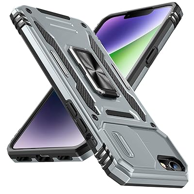 iPhone SE3 SE2 SE 8 7 ケース リング付き 耐衝撃 pc+tpu 車載ホルダー対応 軽量 薄型 擦り傷防止 取り出し易い 360°回転 スタンド機能 リング 携帯カバー グレー LR-10-SE3-05