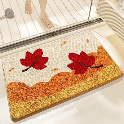 玄関マットバスマット和風リーフ柄 おしゃれ 葉柄 吸水 速乾 抗菌 防臭 業務用 洗える 滑り止め ふわふわ大判 大きい 厚手 かわいい プレゼント 秋冬用マッ...